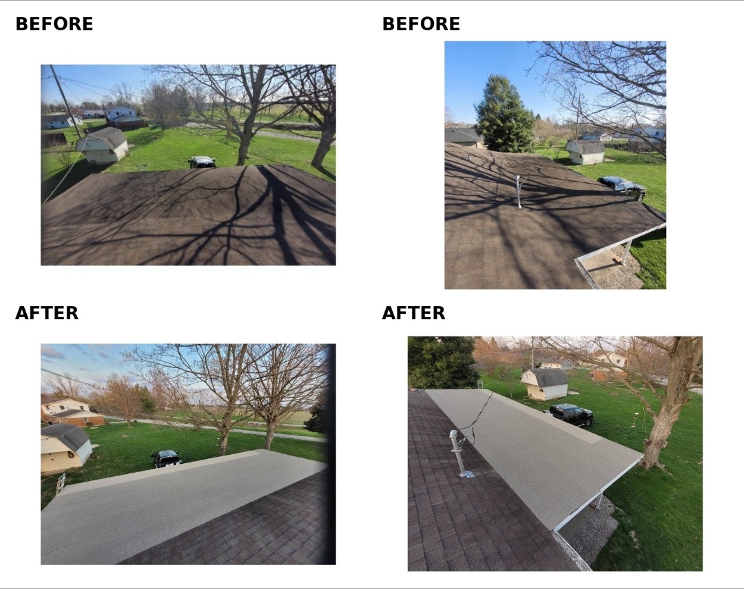 Before and after photos of a roof covering