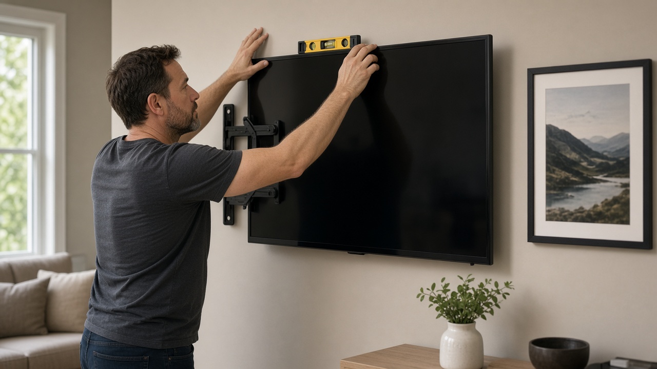 Example of mounting a television and framed artwork on a wall